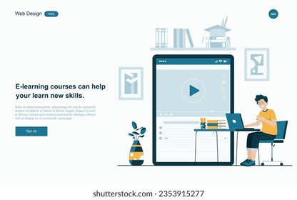 Online education concept.Enhance your skills and advance your career with online courses.Vector illustration.