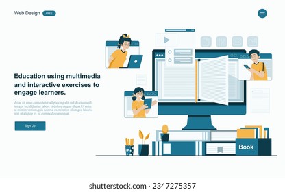 Online education concept.Online learning with platform and resources.Vector illustration.