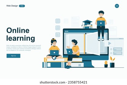 Online education concept.Online learning with platform and resources.Vector illustration.
