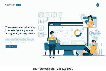 Online education concept.Online learning with platform and resources.Vector illustration.
