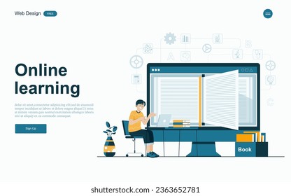 Online education concept.Online learning with platform and resources.Vector illustration.