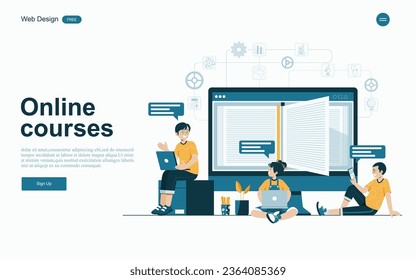 Online education concept.Online learning with platform and resources.Vector illustration.
