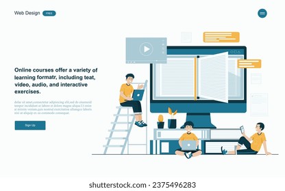 Online education concept.Online learning with platform and resources.Vector illustration.
