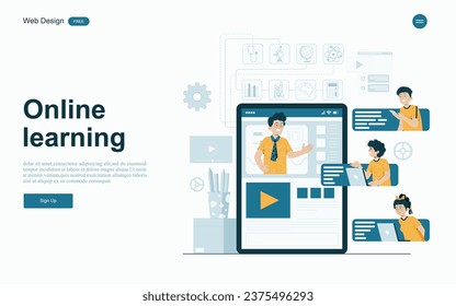 Online education concept.Online learning with platform and resources.Vector illustration.
