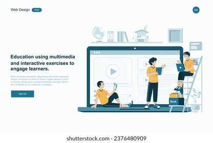 Online-Bildungskonzept.Online-Lernen mit Plattform und Ressourcen.Vektorgrafik.