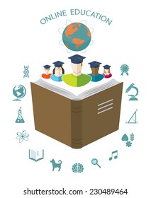 Online education. Conceptual background with flat icons.