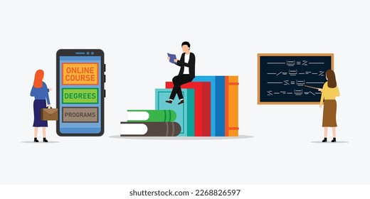 Online education, courses. Obtaining a diploma, online degrees 2d vector illustration concept for banner, website, illustration, landing page, flyer, etc.