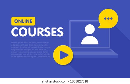 Online education courses resources web banner template, online learning courses, distant education, e-learning tutorials. Vector illustration.