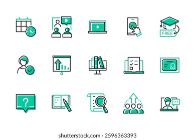 Online education and courses - set of line design style icons