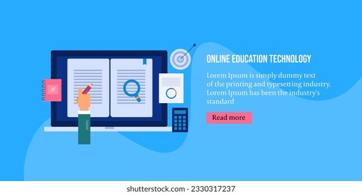Online education courses. Taking notes from online classes. Online certification courses. Online exam for students. Vector illustration background with icons 