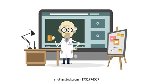 Online education courses, the teaches students online. Webinar vector illustratio