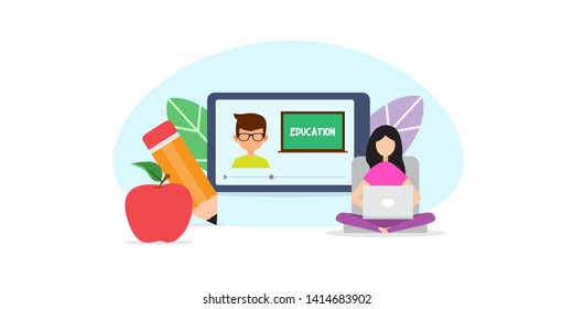 online education creative illustration vector of graphic , small people learning via internet smart phone and computer illustration vector , vector flat illustration for website landing page
