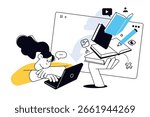 Online education. Creative vector illustration for web banner, social media, business presentation, marketing material. Back to school. Distance education, online learning.