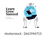 Online education. Creative vector illustration for web banner, social media, business presentation, marketing material. Back to school. Distance education, online learning.