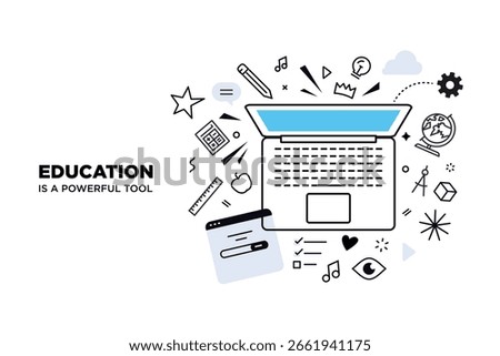 Online education. Creative vector illustration for web banner, social media, business presentation, marketing material. Back to school. Distance education, online learning.