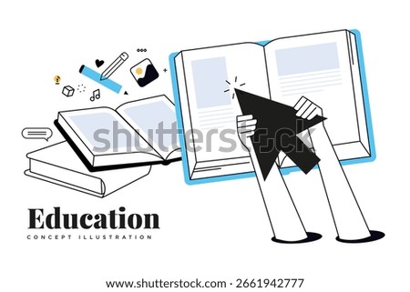 Online education. Creative vector illustration for web banner, social media, business presentation, marketing material. Back to school. Distance education, online learning.