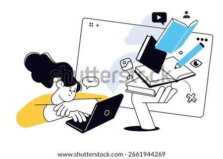 Online education. Creative vector illustration for web banner, social media, business presentation, marketing material. Back to school. Distance education, online learning.