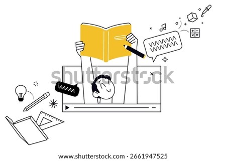 Online education. Creative vector illustration for web banner, social media, business presentation, marketing material. Back to school. Distance education, online learning.