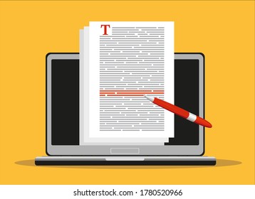 Online education, creative writing and storytelling, copywriting concept, editing text document, distant learning.Vector illustration.
