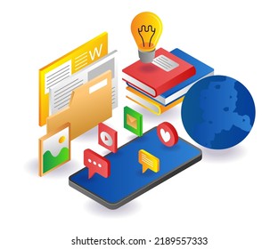 Online education data in isometric illustration