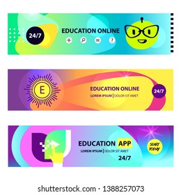 Online education design concept poster.  Modern banner for E-learning,  elearning,  course.. Smart app logo. Template  Development Landing Front page mobile website. Vector illustration