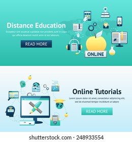 Online education design concept set with distance tutorials decorative icons isolated vector illustration