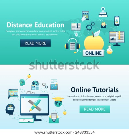 Online education design concept set with distance tutorials decorative icons isolated vector illustration