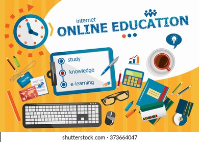 Online Education Design Concept. Typographic Poster. Online Education Concepts For Web Banner And Printed Materials.