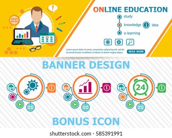 Online education design concepts and abstract cover header background for website design. Horizontal advertising business banner layout template