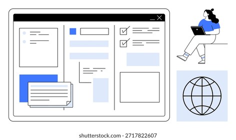 Online education, digital collaboration, web design, global connectivity, project management, remote work. Interface forms and tasks. Online education and digital collaboration