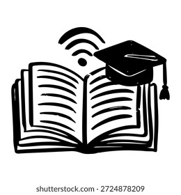 Ícone de ilustração desenhado à mão de educação online e aprendizagem digital.