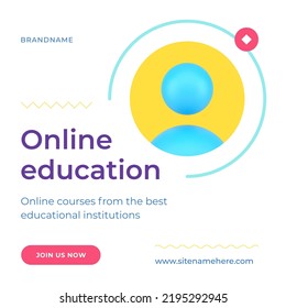 Online Education Digital School College University Join Registration Social Media Post Realistic 3d Icon Vector Illustration. Distance Educational Webinar Lecture Lesson E Learning Ad Web Banner