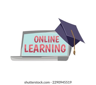 Online-Lernkonzept mit Laptop und Graduierung, flache Vektorgrafik