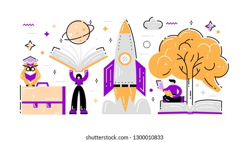 Online education. Distance learning. Learning process. Flat line illustration
