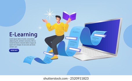 Online education. Distance learning, recorded classes, video tutorial metaphors. Home education, remote university graduation. e-learning and podcast. Student studying online. Vector flat illustration
