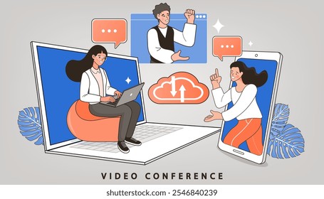 Online education. Distance learning, recorded classes, video tutorial metaphors. online educational. Home education, remote university graduation. e-learning and podcast. Vector flat.