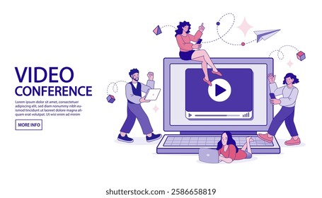 Online education. Distance learning, recorded classes, video tutorial metaphors. online educational. Home education, remote university graduation. e-learning and podcast. Vector flat.