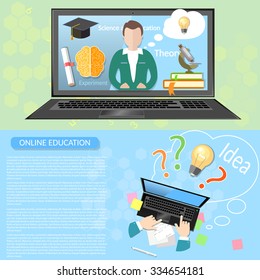 Online Education Distance Learning Student University Virtual Teacher Innovative Knowledge Higher Education Vector Banners  