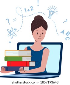  Online education, distance education. Teacher with books