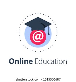 Online education, distant learning, internet academy, web university concept, vector flat icon