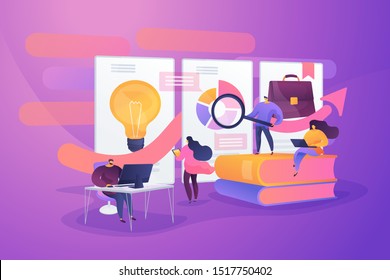 Online education, e learning flat vector illustration. Qualification courses, internet university graduation, distance learning concept. Business school students and teachers cartoon characters