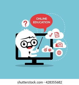 online education or e-learning cartoon illustration