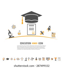 Online Education and E-learning concept with Icon Set for Flyer, Poster, Web Site. Vector illustration.