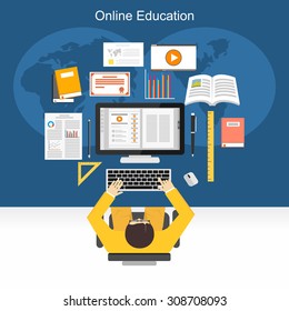 Online education or e-learning concept illustration.
