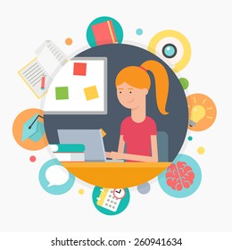 Online education, e-learning concept, vector illustration 