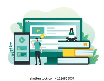 Online education, e-learning, online course concept. Illustration for website, landing page and infographic