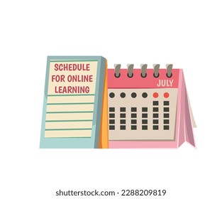 Online education elearning courses schedule flat icon with table calendar vector illustration