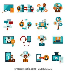Online education and e-learning decorative icons set isolated vector illustration