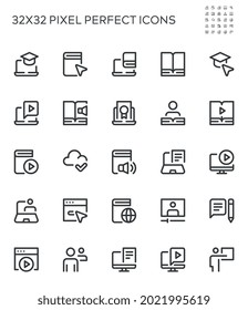 Online Education, E-Learning, Distance Learning, Remote Training. Simple Interface Icons for Web and Mobile Apps. Editable Stroke. 32x32 Pixel Perfect.