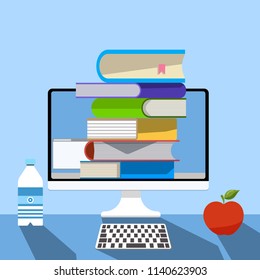 Online education, e-learning, distance training courses, univercity, school, tutorials concept. Flat design vector illustration for web banners and promotion